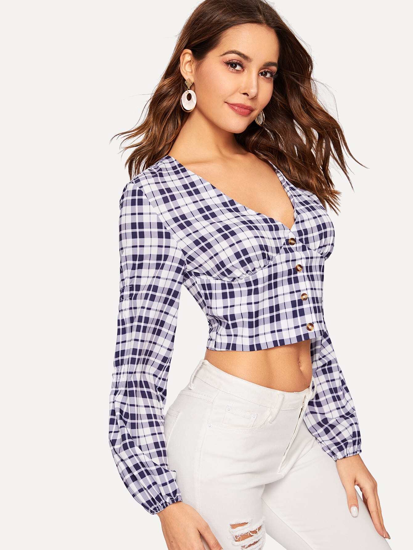 Blusa Corta De Cuadros Blusa Corta De Cuadros