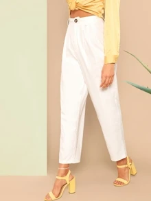 SHEIN Essnce Buttoned Front Straight Leg Pants - White - View 3