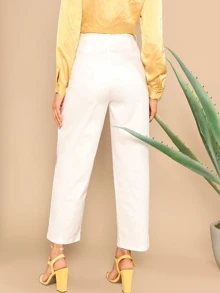 SHEIN Essnce Buttoned Front Straight Leg Pants - White - View 2