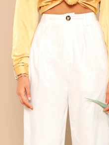 SHEIN Essnce Buttoned Front Straight Leg Pants - White - View 4