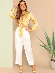 SHEIN Essnce Buttoned Front Straight Leg Pants - White - View 5