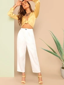 SHEIN Essnce Buttoned Front Straight Leg Pants - White - View 1