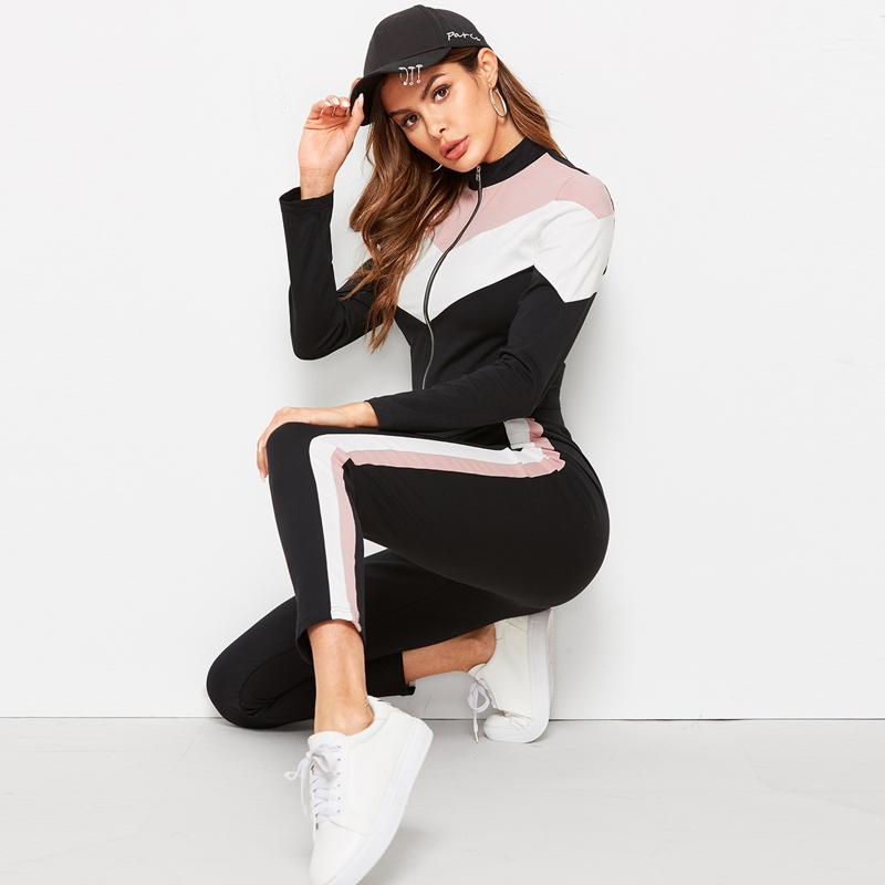 

Colorblock Chevron Jacket & Ankle-Cut Legging Set, Multicolor