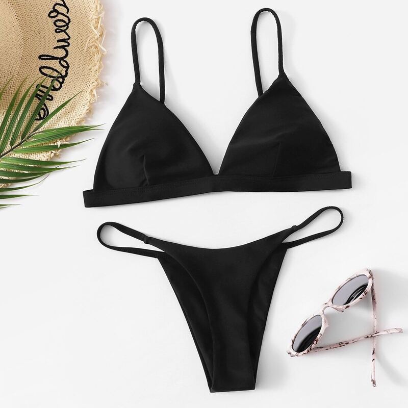 

Triangle Top With String Bikini Set, Black
