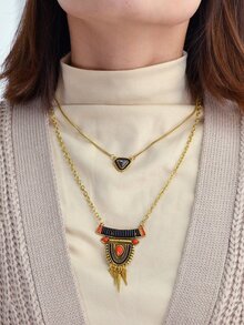 雙層流蘇項鍊 - 彩色 - 查看 4