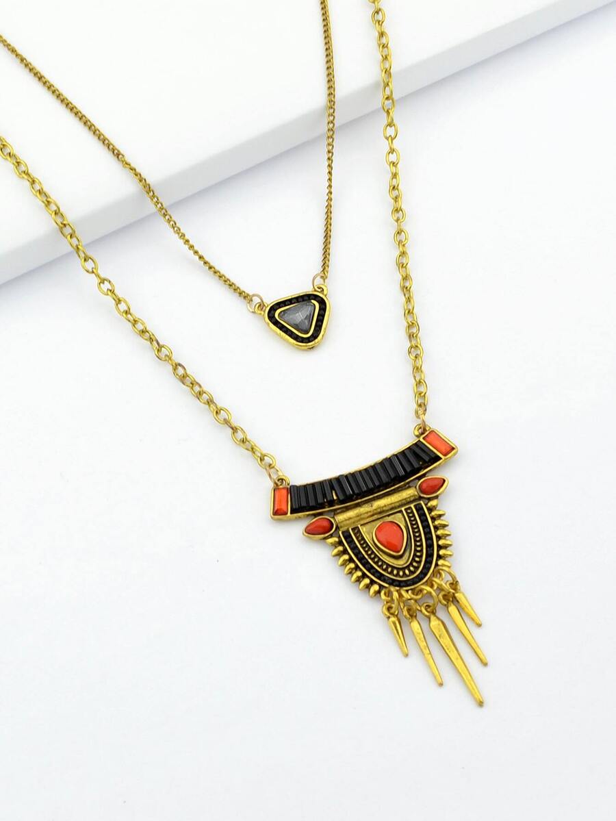 雙層流蘇項鍊 - 彩色 - 查看 1