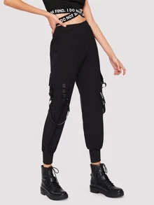 Letter Tape Buckle Detail Joggers - Black - View 1