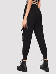 Letter Tape Buckle Detail Joggers - Black - View 2
