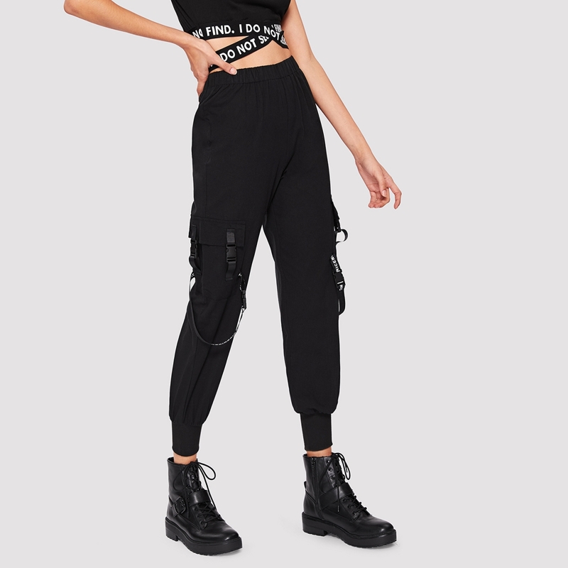 

Letter Tape Buckle Detail Sweatpants, Black