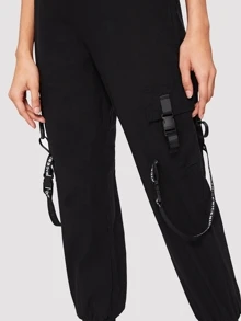 Letter Tape Buckle Detail Joggers - Black - View 4