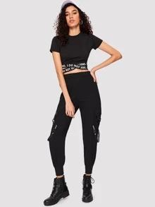 Letter Tape Buckle Detail Joggers - Black - View 5