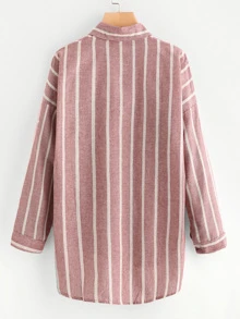 Dip Hem Pocket Utility Striped Shirt - Dusty Pink - View 2