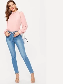 Blusa fruncido de cuello y puño fruncido sencilla | Mode de Blusa fruncido de cuello y puño fruncido sencilla | Mode de