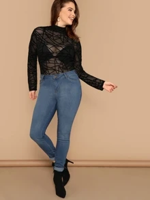 SHEIN Áo sơ mi Plus Size cắt màu trơn màu đen Party - màu đen - Xem 5