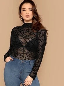 SHEIN Áo sơ mi Plus Size cắt màu trơn màu đen Party - màu đen - Xem 1