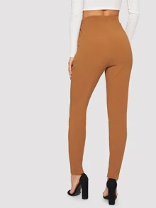 SHEIN Privé Pocket Patched Peg Leg Textured Trousers - Brown - View 2