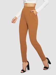 SHEIN Privé Pocket Patched Peg Leg Textured Trousers - Brown - View 4