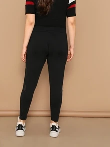 SHEIN Plus Nätinslag Sätt i leggings - Svart - Visa 2
