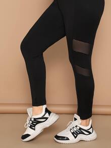 SHEIN Plus Nätinslag Sätt i leggings - Svart - Visa 4