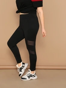 SHEIN Plus Nätinslag Sätt i leggings - Svart - Visa 1