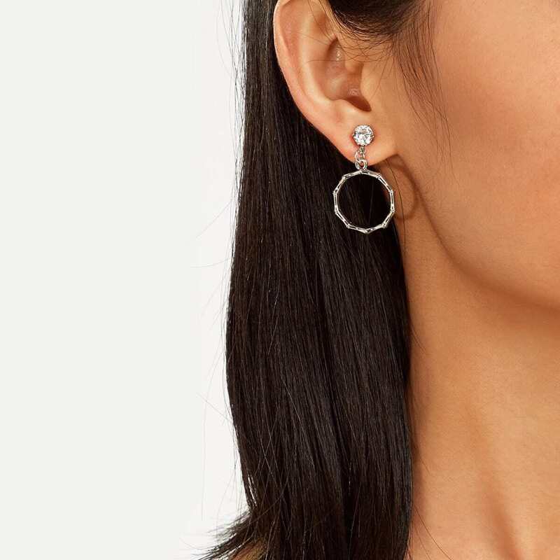 

Bamboo Design Hoop Drop Earrings 1pair, Silver