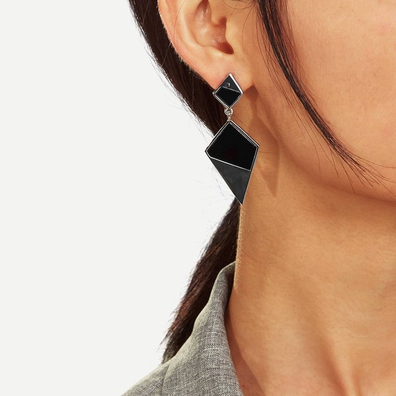 

Two Tone Geometric Metal Drop Earrings 1pair, Multicolor
