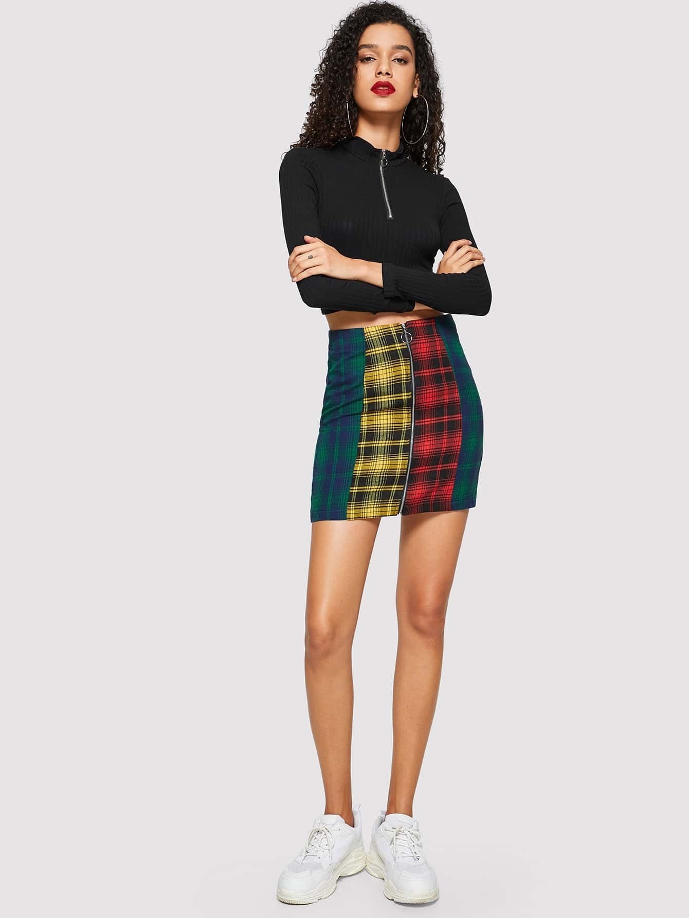 cheap exposed o-ring zipper plaid skirt for sale australia