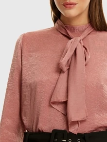 Satin Pussy Bow Blouse - Pink - View 3