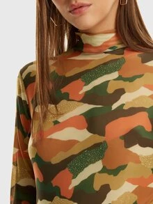 Camo Sheer Mesh Bodysuit - Multicolor - View 3