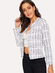 SHEIN Abrigo tweed abierta - Blanco - Ver 4