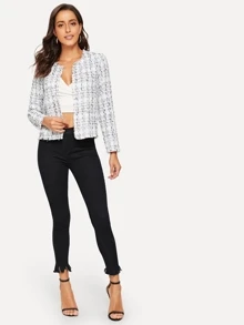SHEIN Abrigo tweed abierta - Blanco - Ver 3