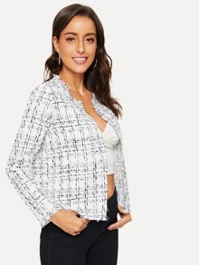 SHEIN Abrigo tweed abierta - Blanco - Ver 5