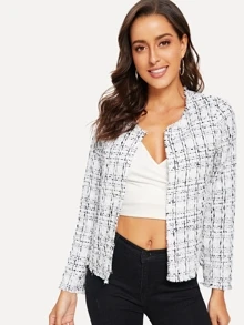 SHEIN Abrigo tweed abierta - Blanco - Ver 1