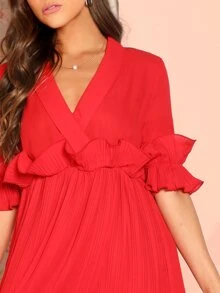 SHEIN Ruffle Pleated Skater Dress - Red - View 5