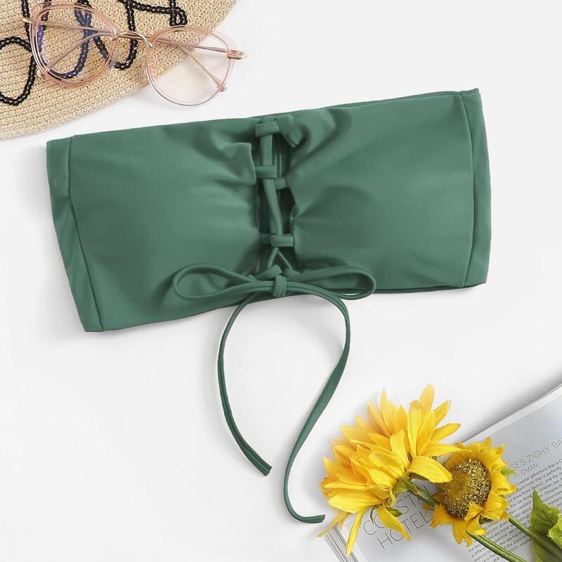 

Lace-up Bandeau Swimming Top, Army green