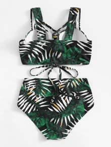 Random Tropical Underwire High Waisted Bikini Set Summer Beach - Multicolor - View 2