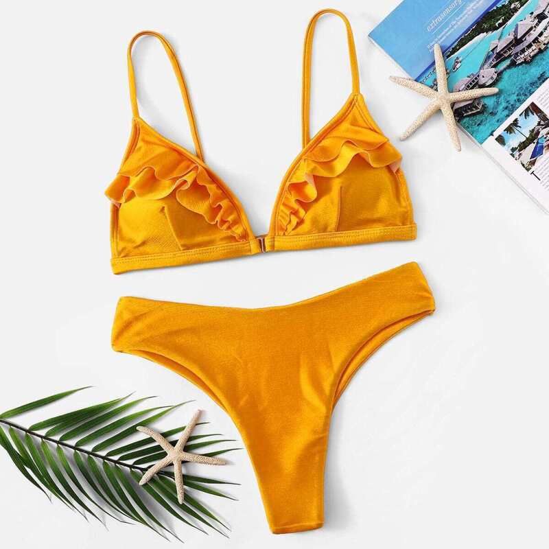 

Ruffle Seam Top With Panty Bikini Set, Orange bright