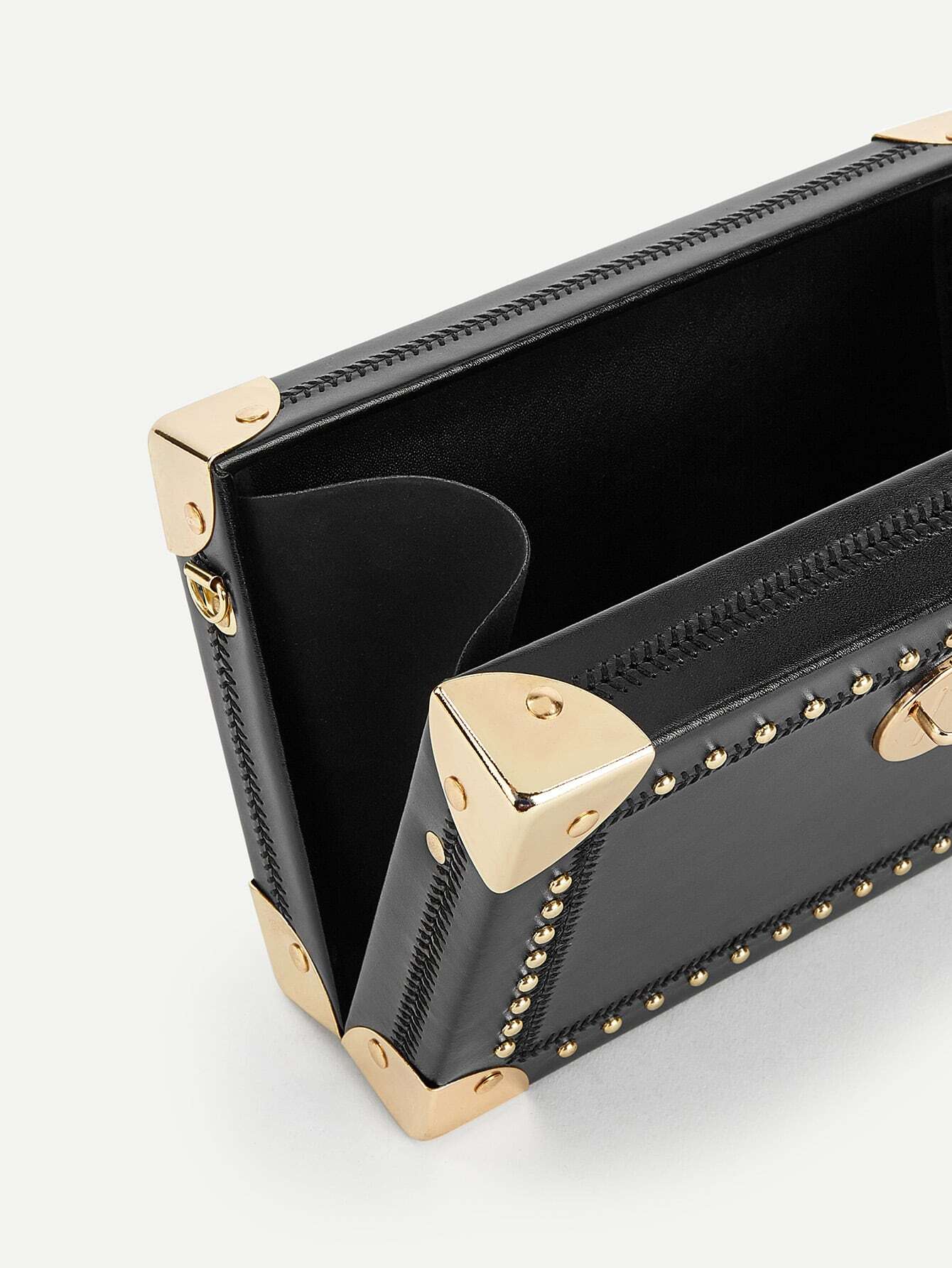 studded detail push lock chain box bag romwe studded detail push lock chain box bag romwe