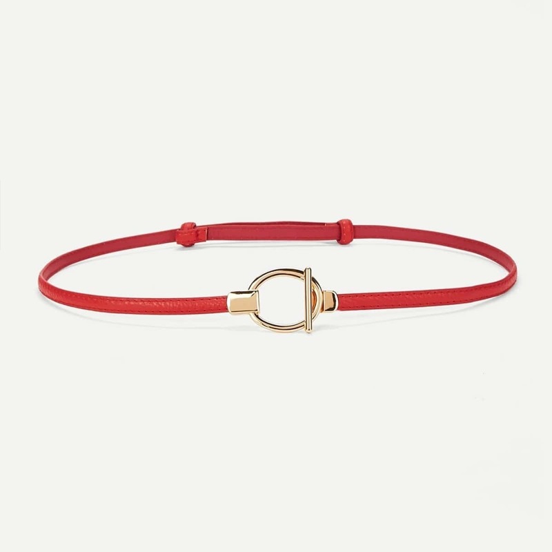 

Round Buckle Skinny Belt, Red