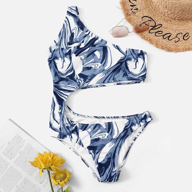 

Random Ink Drawing Cut-out Side One Piece Swim, Multicolor
