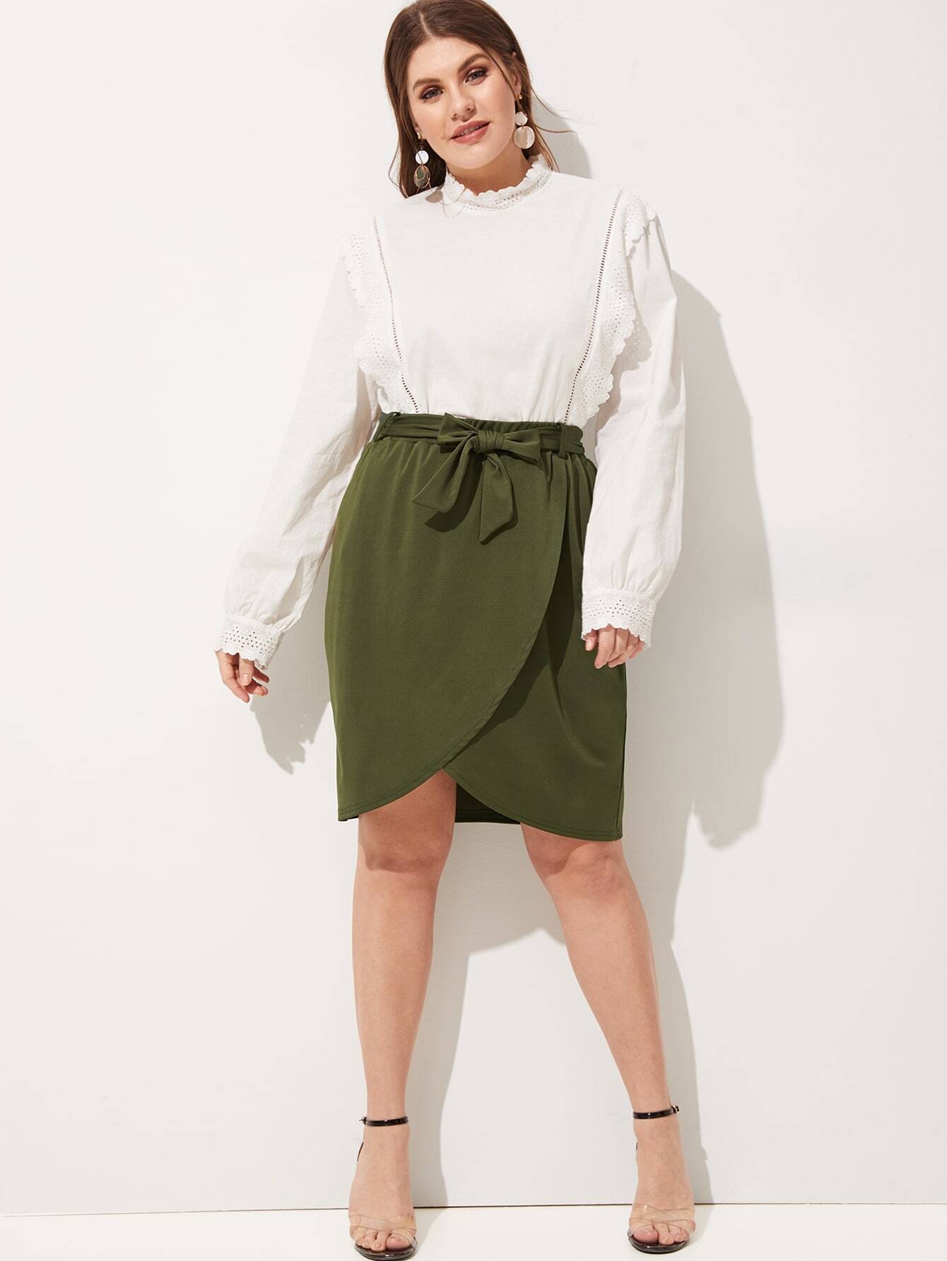 plus self tie tulip skirt | shein uk