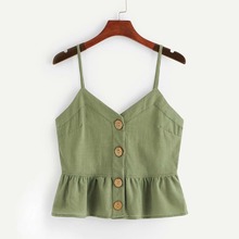 Button Front Ruffle Hem Cami Top