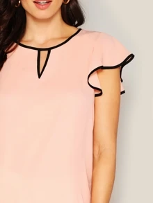 SHEIN Clasi 拼接邊飛袖女士襯衫 - 淺粉色 - 查看 5