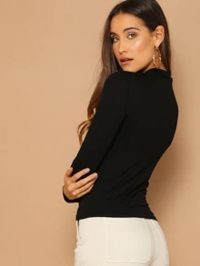 SHEIN Essnce Form-Fitting Mock Neck Top - Black - View 2