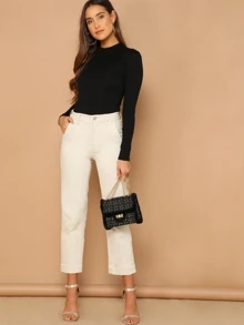 SHEIN Essnce Form-Fitting Mock Neck Top - Black - View 5