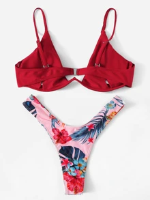 鋼圈上衣帶隨機熱帶高剪裁比基尼泳裝 - 彩色 - 查看 2