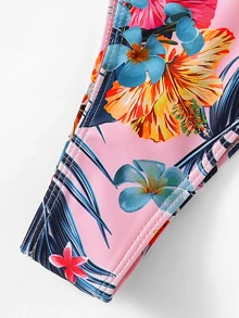 鋼圈上衣帶隨機熱帶高剪裁比基尼泳裝 - 彩色 - 查看 5