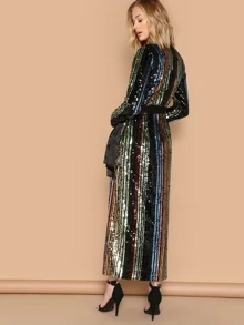 SHEIN 條紋亮片貼布側綁結連衣裙 - 彩色 - 查看 2