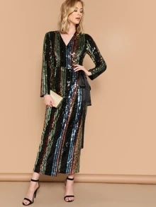 SHEIN 條紋亮片貼布側綁結連衣裙 - 彩色 - 查看 5