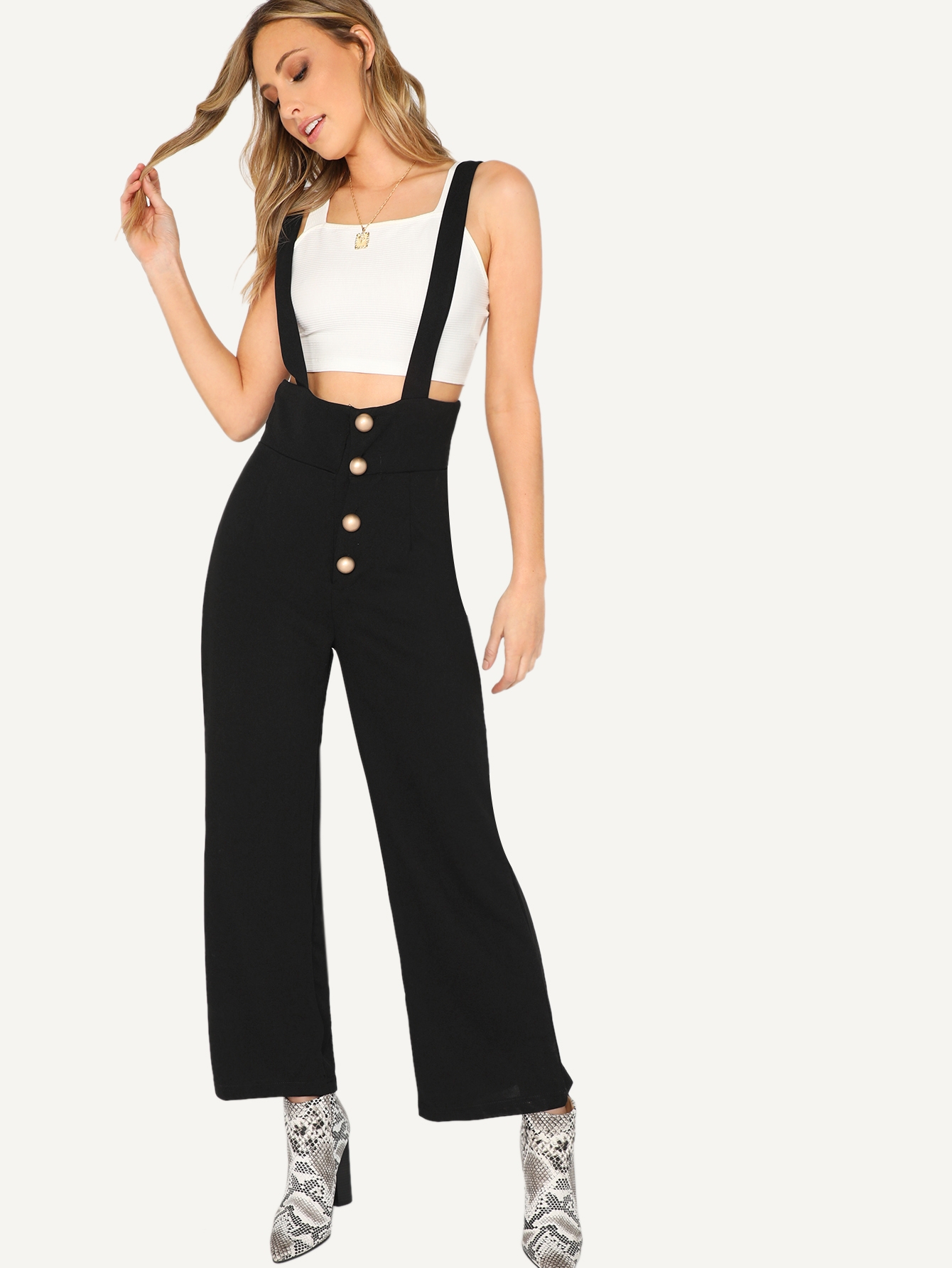 Combi-pantalon taille haut avec boutons | SHEIN France